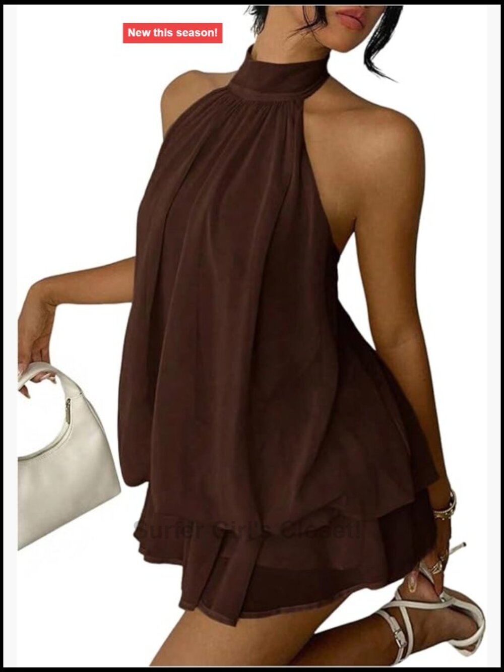 Chiffon Halter Drop Waist Flowy Mini Dress Wedding Guest